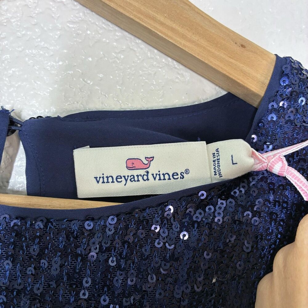 Vineyard Vines Dress Girls L Blue Sequin Fit & Flare Tiered Long Sleeve Party - Picture 12 of 16